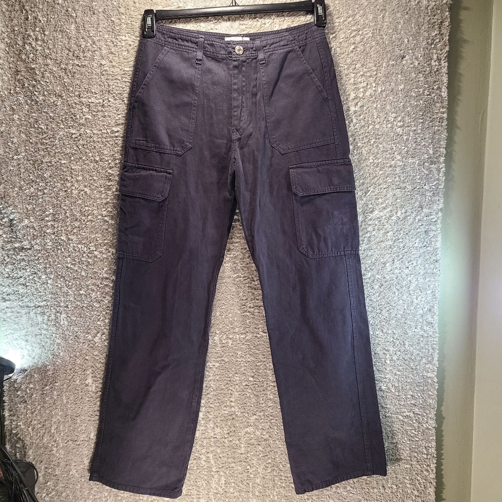 Zara Pants Women's Size 8 Cargo Wide Leg Baggy Gray‎ Black Cotton READ